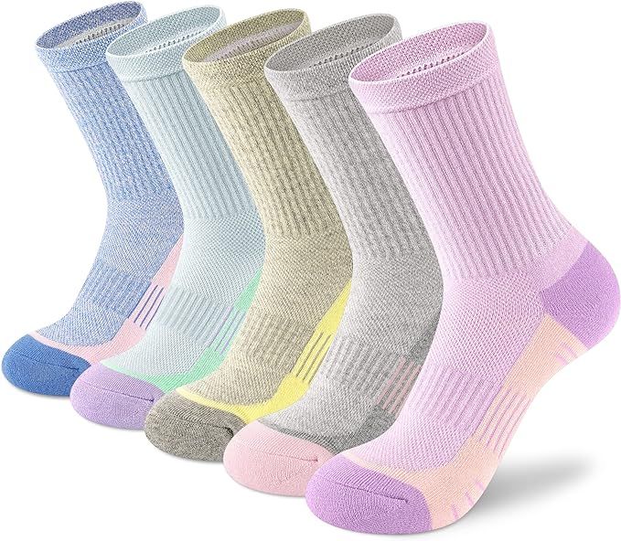 cuangya Crew Socks Women Athletic Hiking Running Cushioned Compression Socks 5-Pairs | Amazon (US)