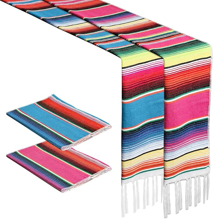 2PCS Mexican Table Runners, 14 x 86 Inch Cinco De Mayo Party Decorations, Rainbow Colors Mexican ... | Amazon (US)
