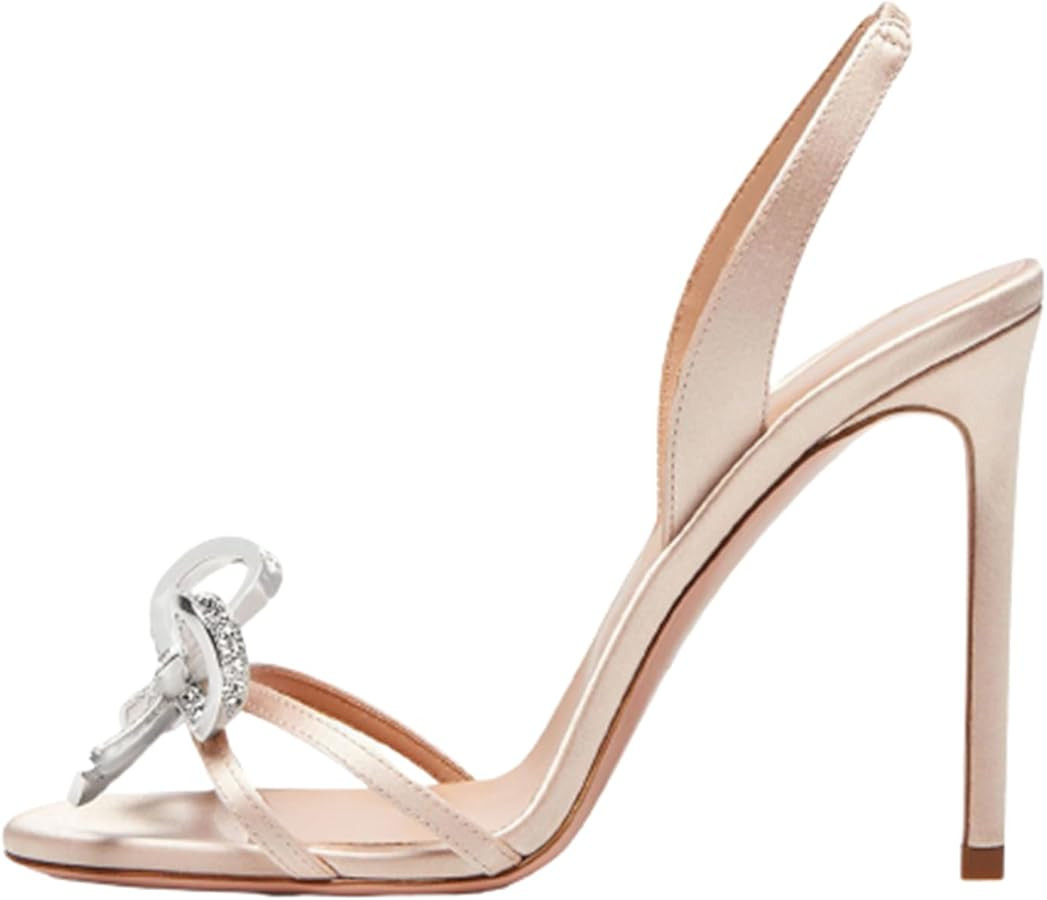 Women's Sexy Sandals Strap Rhinestone Bow Comfortable Backless High Heels Open Toe Summer Sandals | Amazon (US)