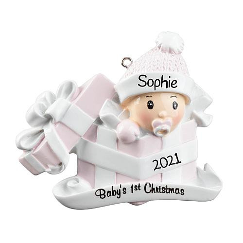 Personalized Custom Personalization Baby Girl in Present Ornament | HSN