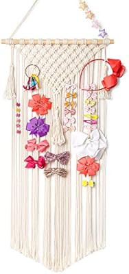 Mkono Macrame Hair Bow Holder Hanging Hair Clips Hanger Headband Storage Organizer Fringe Boho Wa... | Amazon (US)