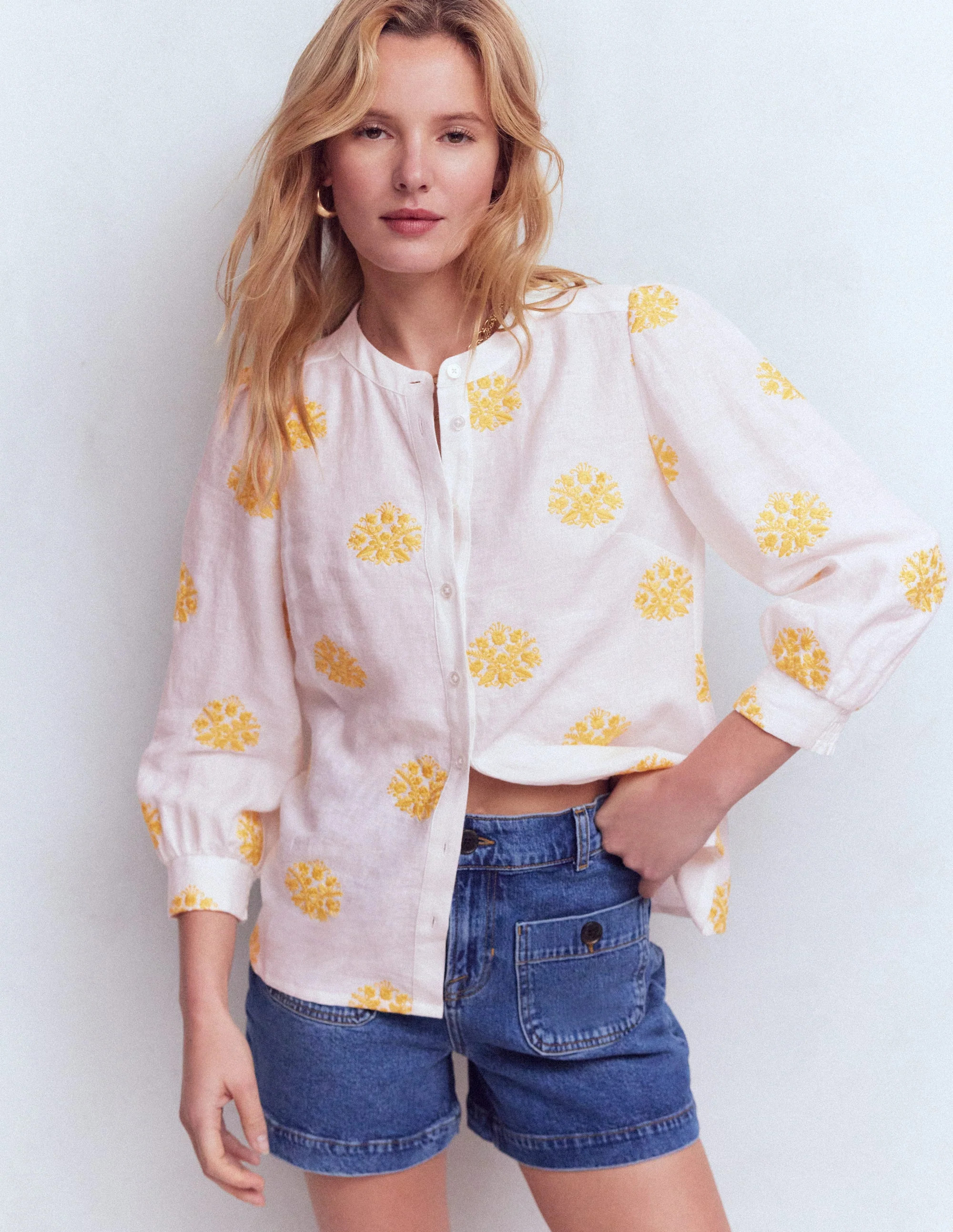 Alicia Linen Top-White yellow embroidery | Boden (US)
