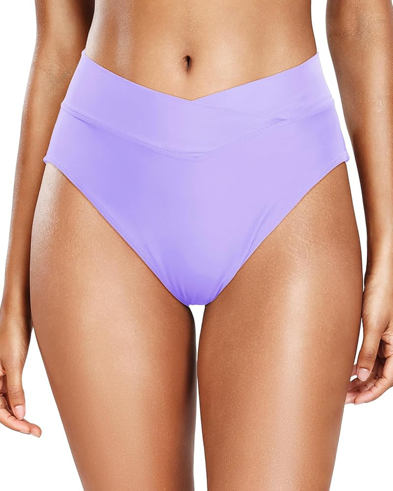 Holipick High Waisted Bikini Bottoms - V Cut Bathing Suit Bottom Moderate Coverage Swim Bottom | Amazon (US)