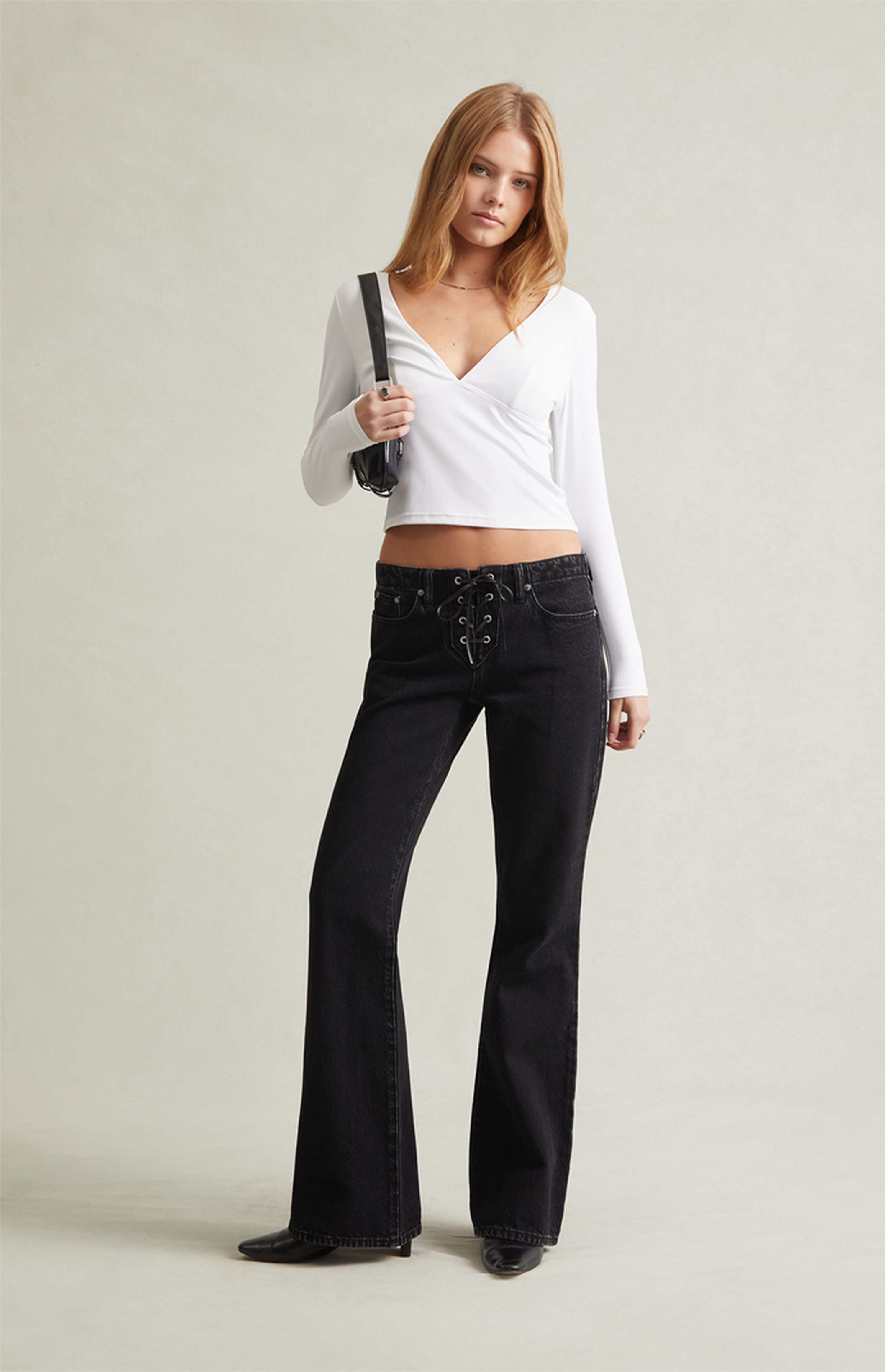 Pacsun Jade Low Rise Bootcut Jeans Lace-Up Black | PacSun