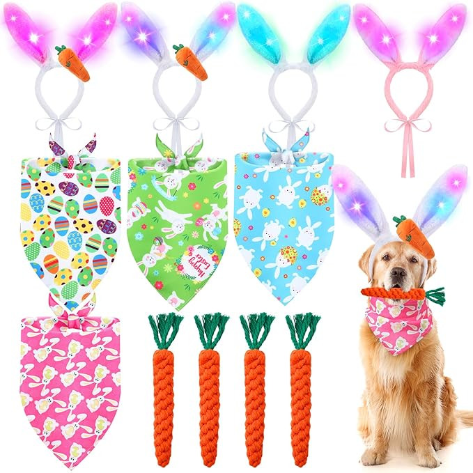 12 Pcs Dog Easter Costume Set Including Light up LED Bunny Ears Headband Easter Dog Bandanas Funn... | Amazon (US)