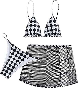 WDIRARA Women's 3 Pieces Zebra Print Crisscross Halter Bikini Set with Beach Skirt | Amazon (US)