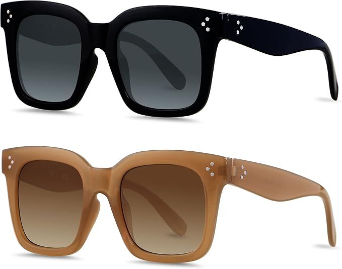 ANDWOOD Oversized Sunglasses for Women Big Large Square Wide Frame Shades Retro Trendy Fashion UV... | Amazon (US)
