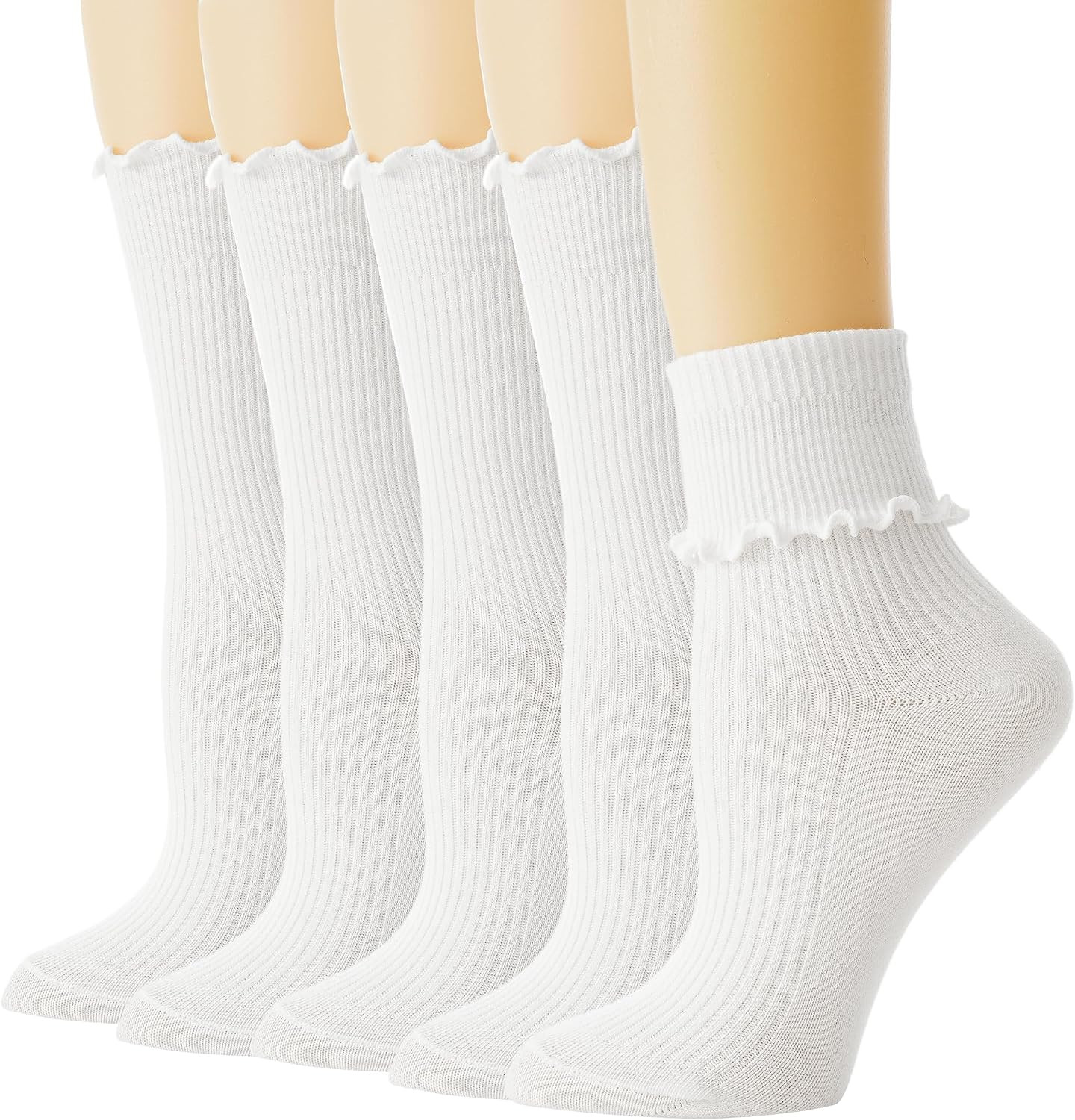 Ruffle Socks Women, White Frilly Crew Socks, Cute Turn Cuff Socks Size 5-9 | Amazon (US)