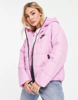 Nike padded jacket with back swoosh in soft pink | ASOS (Global)
