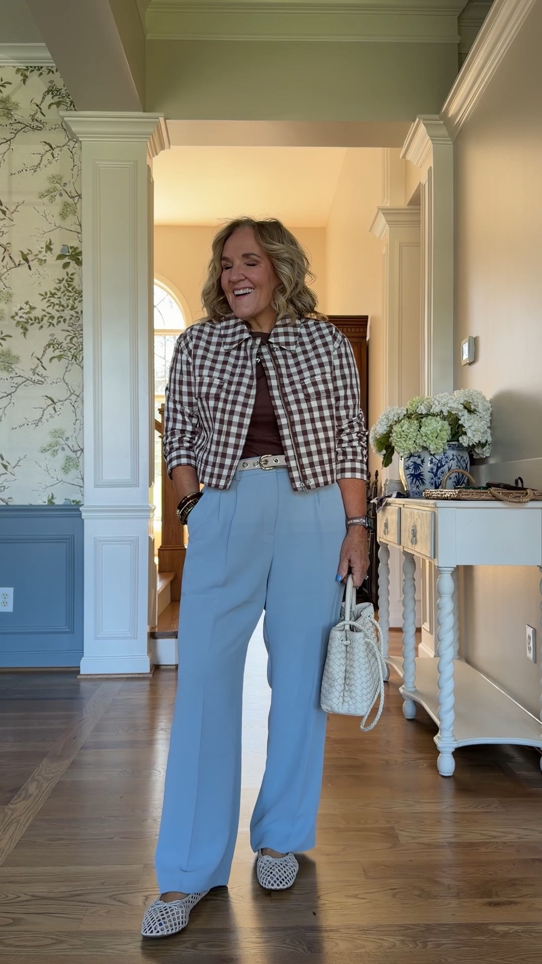 Super comfy blue trousers size 8 petite 
Jacket size medium 
Tee size XL 

#LTKWorkwear #LTKSaleAlert #LTKOver40