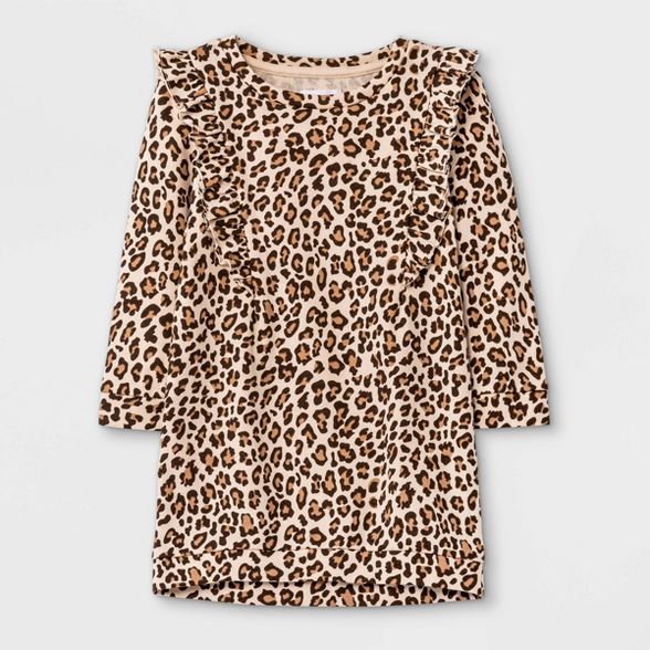 Grayson Mini Toddler Girls' Leopard Print French Terry Dress - Tan | Target
