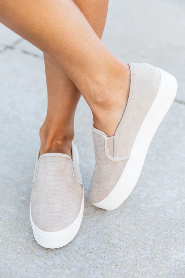 Peyton Taupe Crocodile Slip On Sneakers | The Pink Lily Boutique