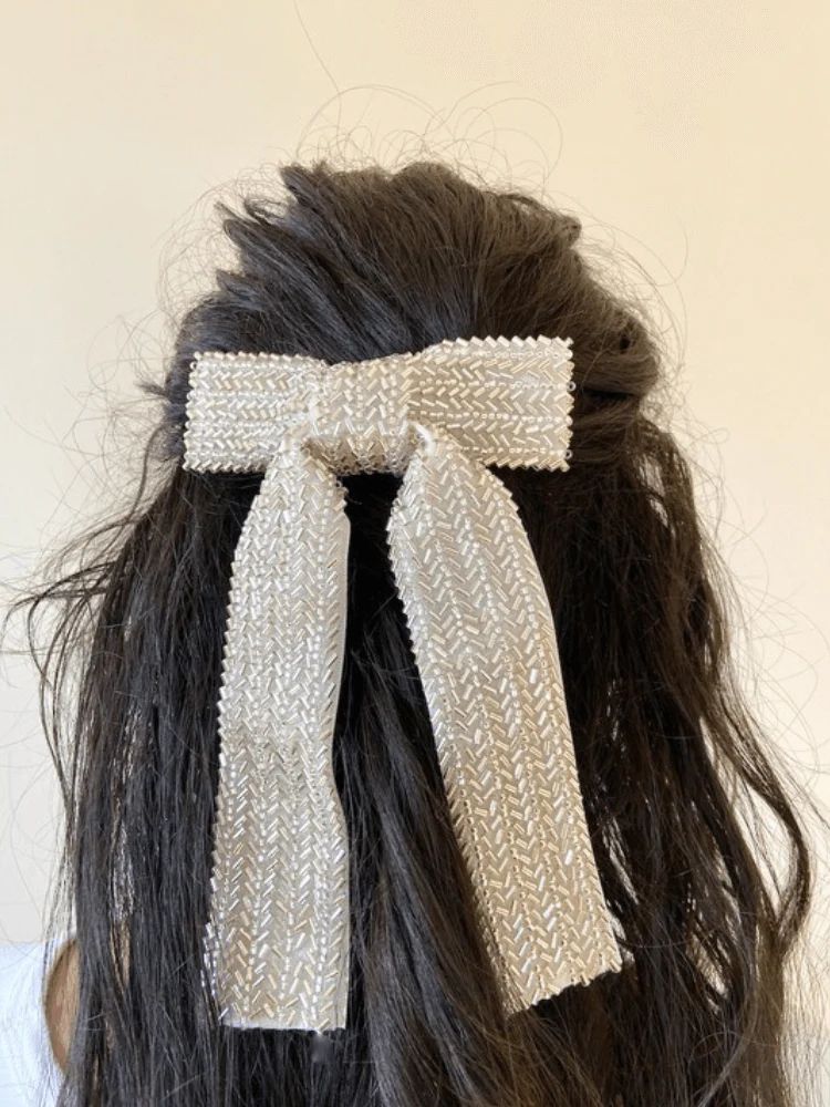 Tinsley Silver Beaded Bow | Confête