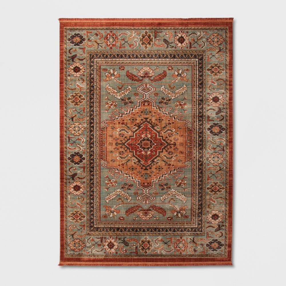 7'x10' Floral Woven Accent Rug Green/Red - Threshold | Target