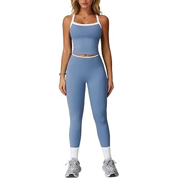 Womens Workout Sets Two Piece Cross Back Tank Top Matching High Waist Leggings Sets Gym Outfits W... | Amazon (US)