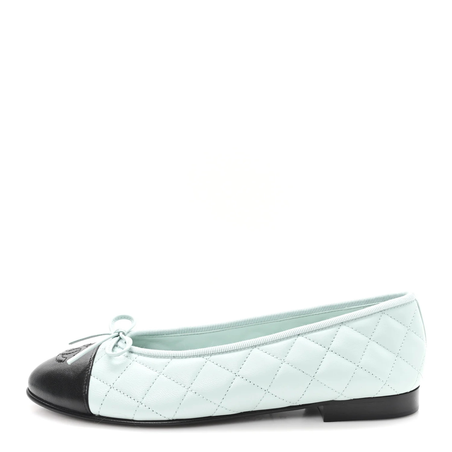 Lambskin Quilted CC Cap Toe Ballerina Flats 37.5 Light Blue Black | FASHIONPHILE (US)