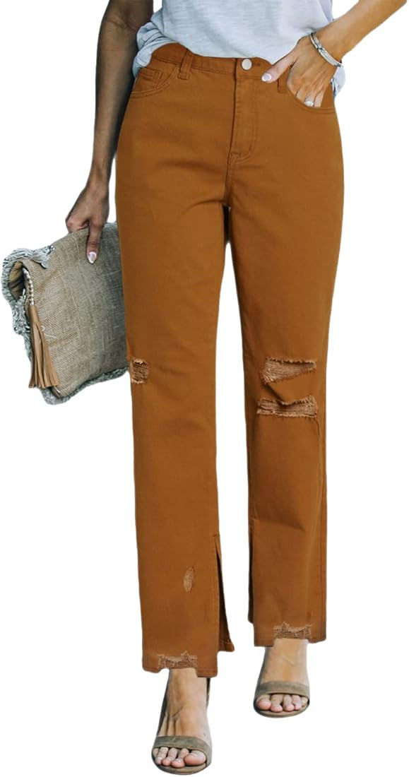 Womens Ripped High Waisted Jeans Distressed Boyfriend Denim Pants | Amazon (US)