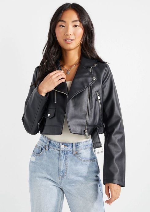 Black Faux Leather Motorcycle Jacket | rue21