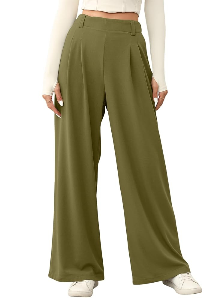 EVALESS Women's Wide Leg Pants Elastic High Waisted Waffle Knit Casual Palazzo Pants Trousers wit... | Amazon (US)