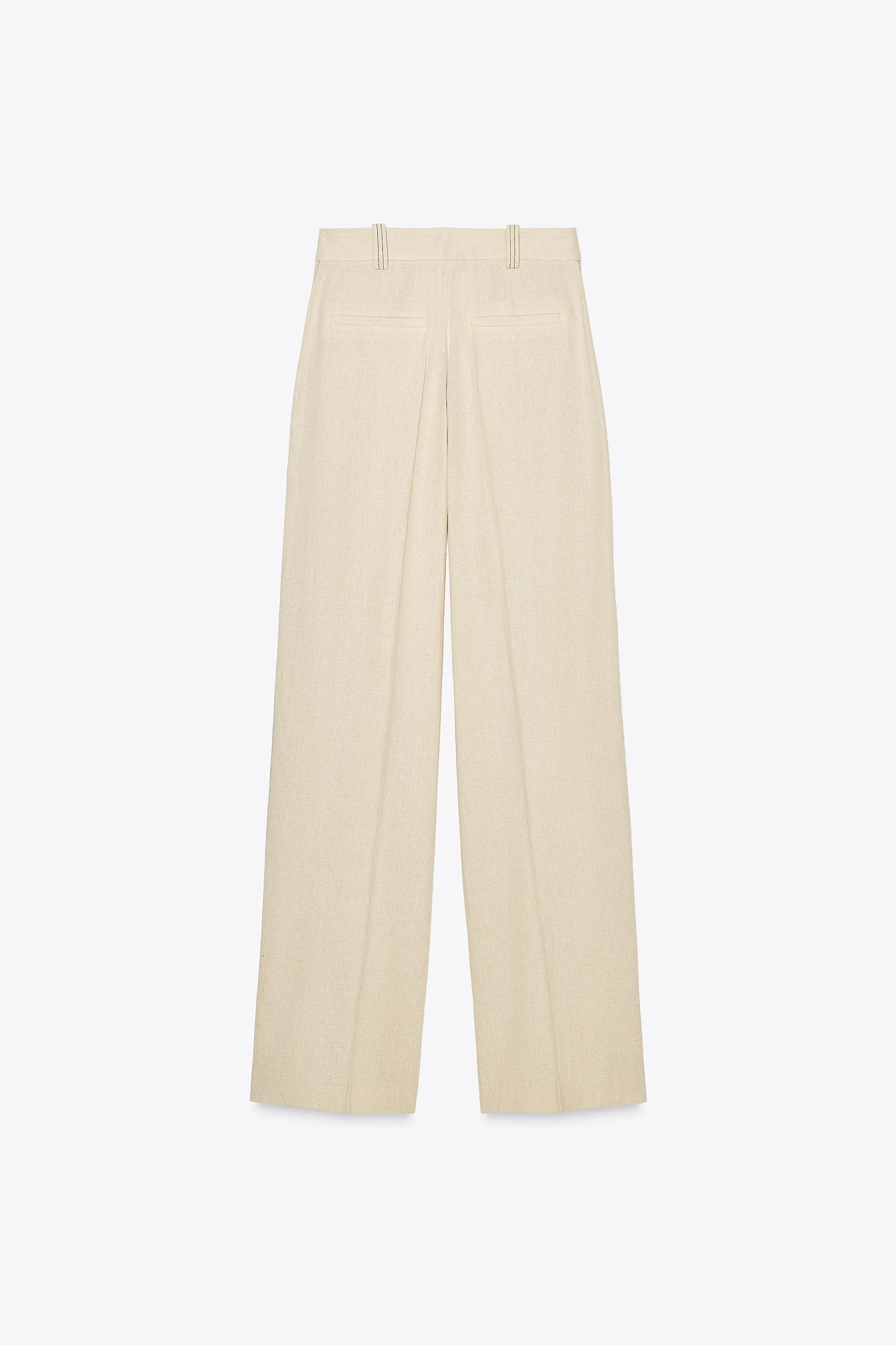 LINEN BLEND STRAIGHT-LEG TROUSERS WITH TOPSTITCHING | Zara UK