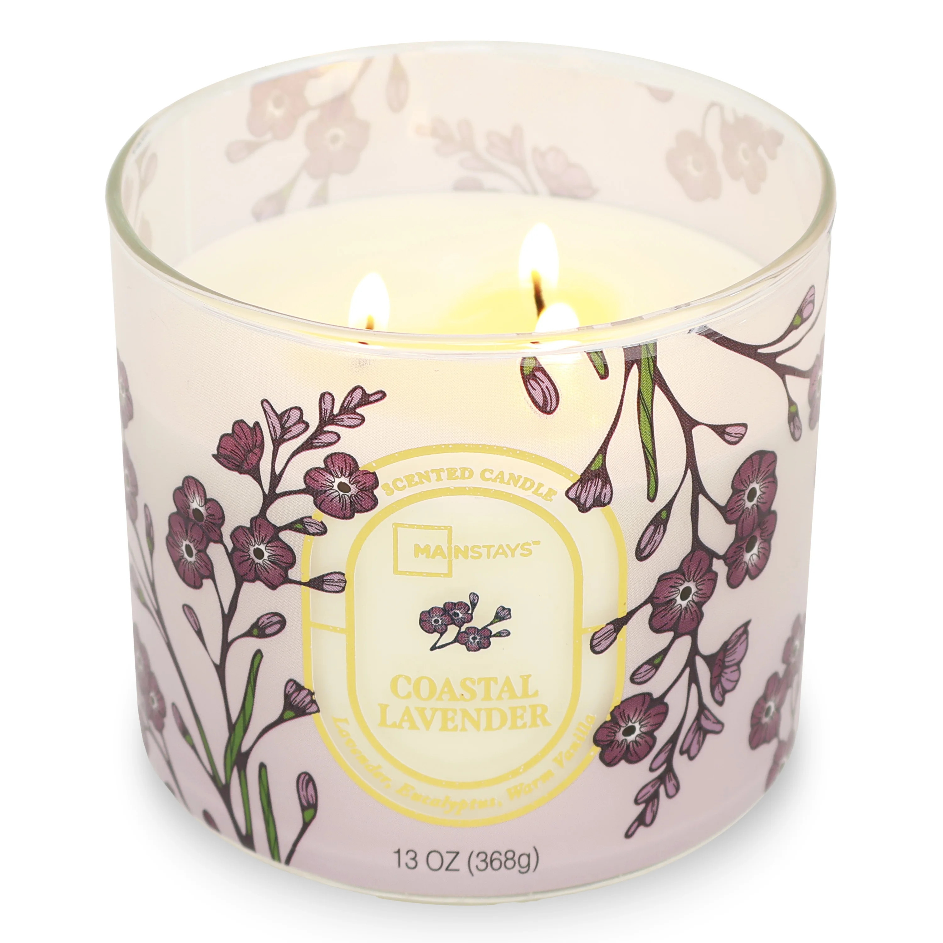 Mainstays 3-Wick Floral Scene Scented Jar Candle, Costal Lavendar, 13oz | Walmart (US)