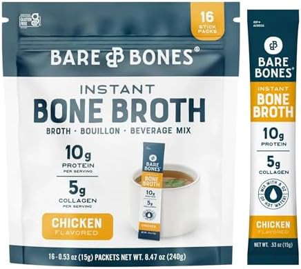 Bare Bones Chicken Bone Broth Instant Powdered Mix Packets| 5 g Collagen | 10 g Protein | Keto & ... | Amazon (US)