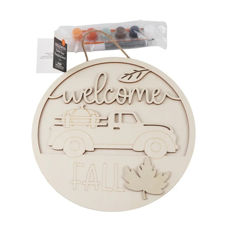 Front Door Hanging Decor, Wooden Welcome Fall Crafting Decor with Paint Kit, 11.8 x 11.8 Inches -... | Walmart (US)