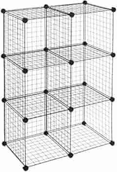 Amazon Basics 6-Cube Wire Grid Storage Shelves, 14" x 14" Stackable Cubes, Black | Amazon (US)