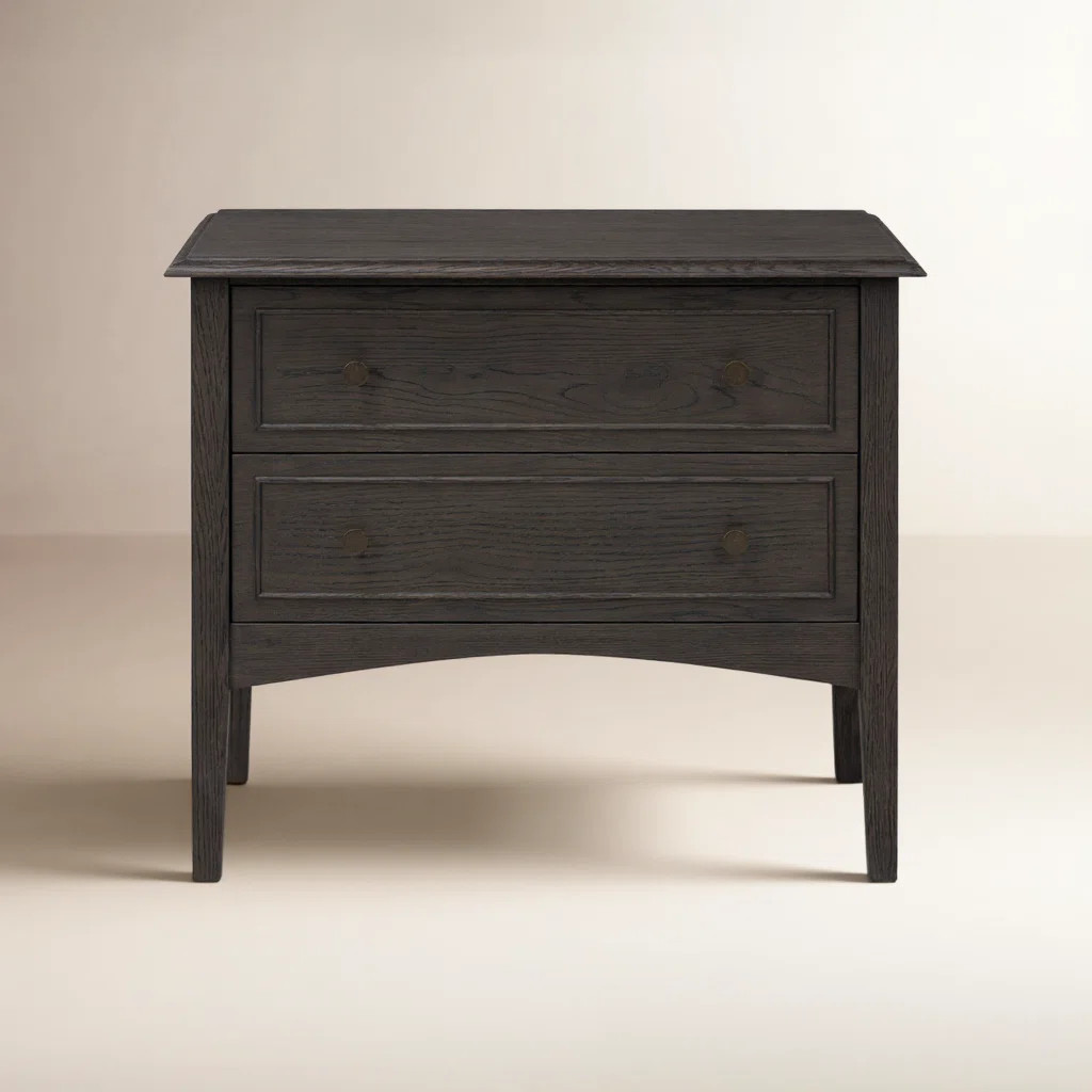 Clean and compact, a two-drawer nightstand is crafted from smoked black oak, showcasing the natur... | Wayfair North America