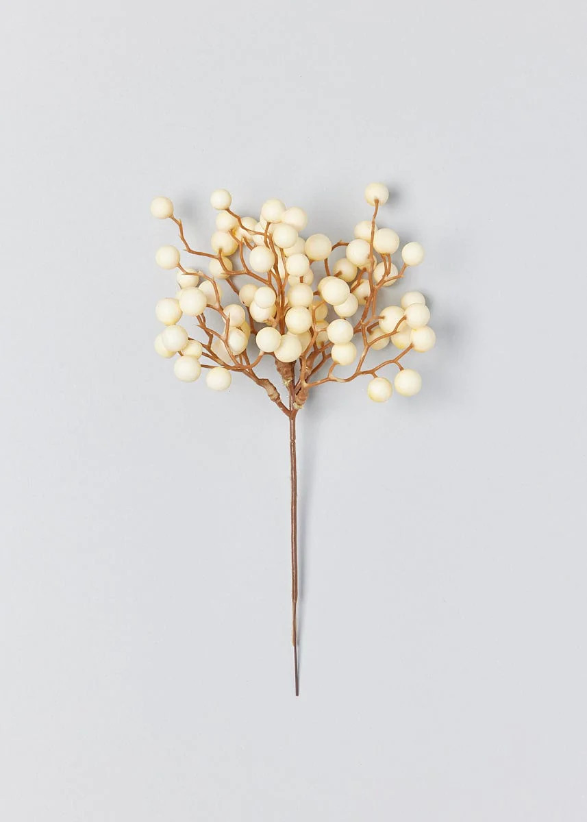 Fake Berries Pick in Cream Beige - 9" | Afloral