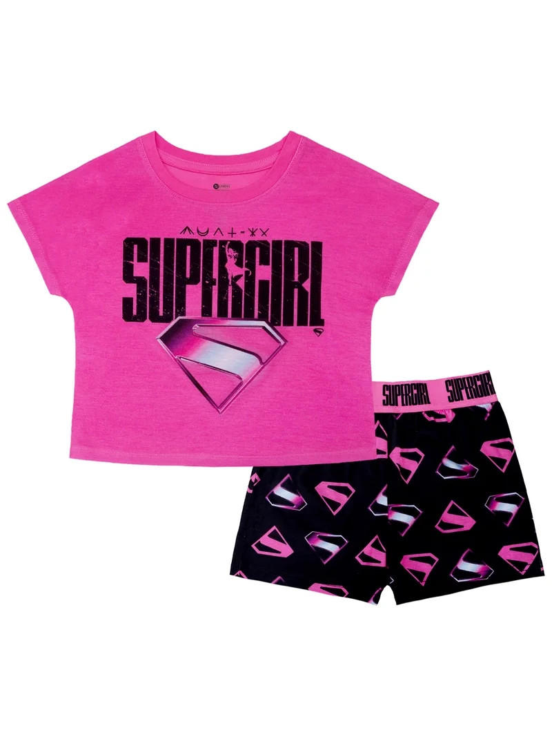 Supergirl Girls 2-Piece Jersey Short Sleeve Top and Short, Sizes 4-12 | Walmart (US)