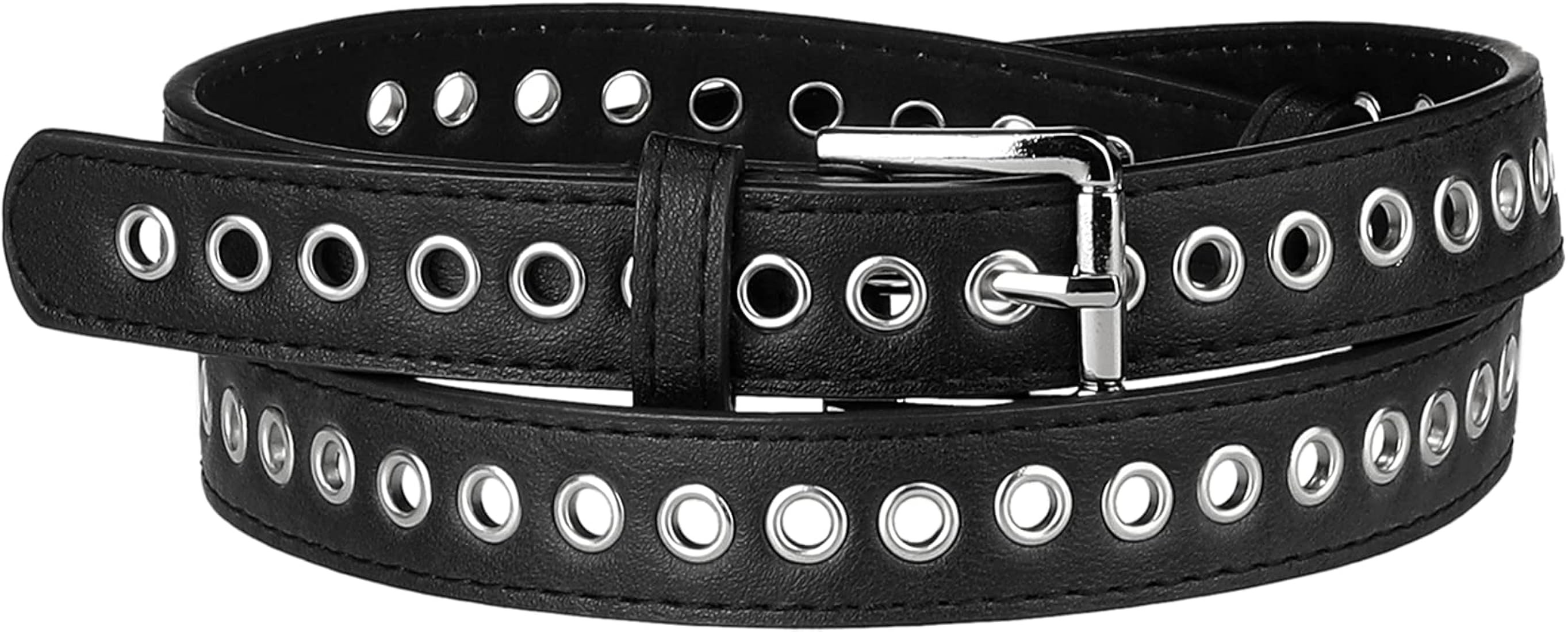 Allegra K Women Grommet Belt PU Leather Metal Buckle Skinny Waist Hollow Belts | Amazon (US)
