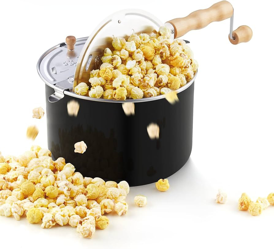 Cook N Home Stovetop Popcorn Popper with Crank, 6-Quart Aluminum Popcorn Pot, Black | Amazon (US)