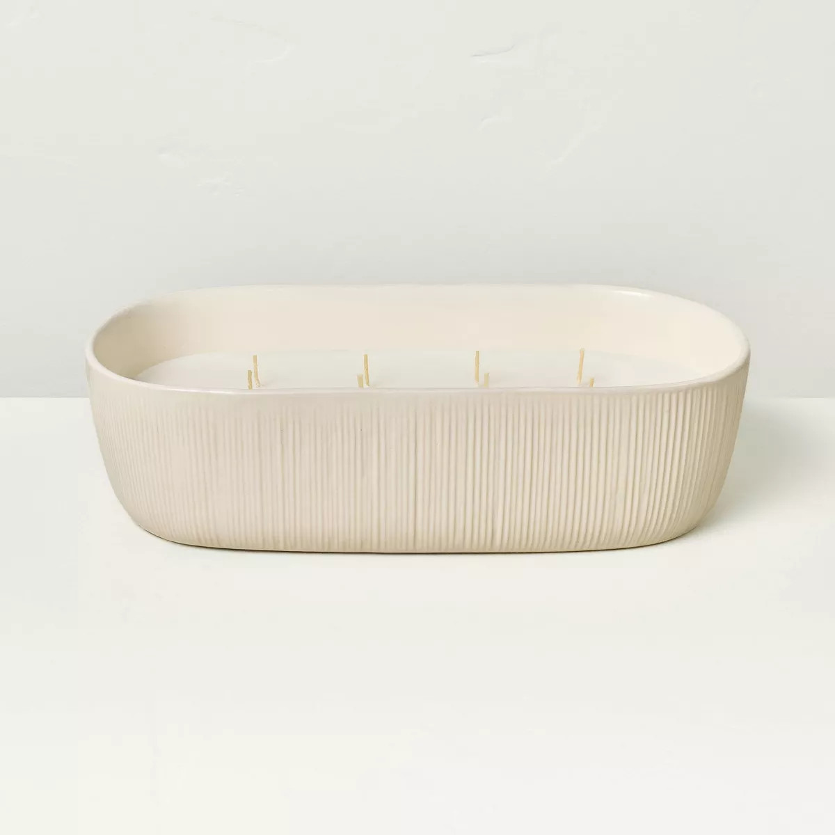 8-Wick Micro-Fluted Ceramic Citronella Oblong Jar Candle Cream 28oz - Hearth & Hand™ with Magno... | Target