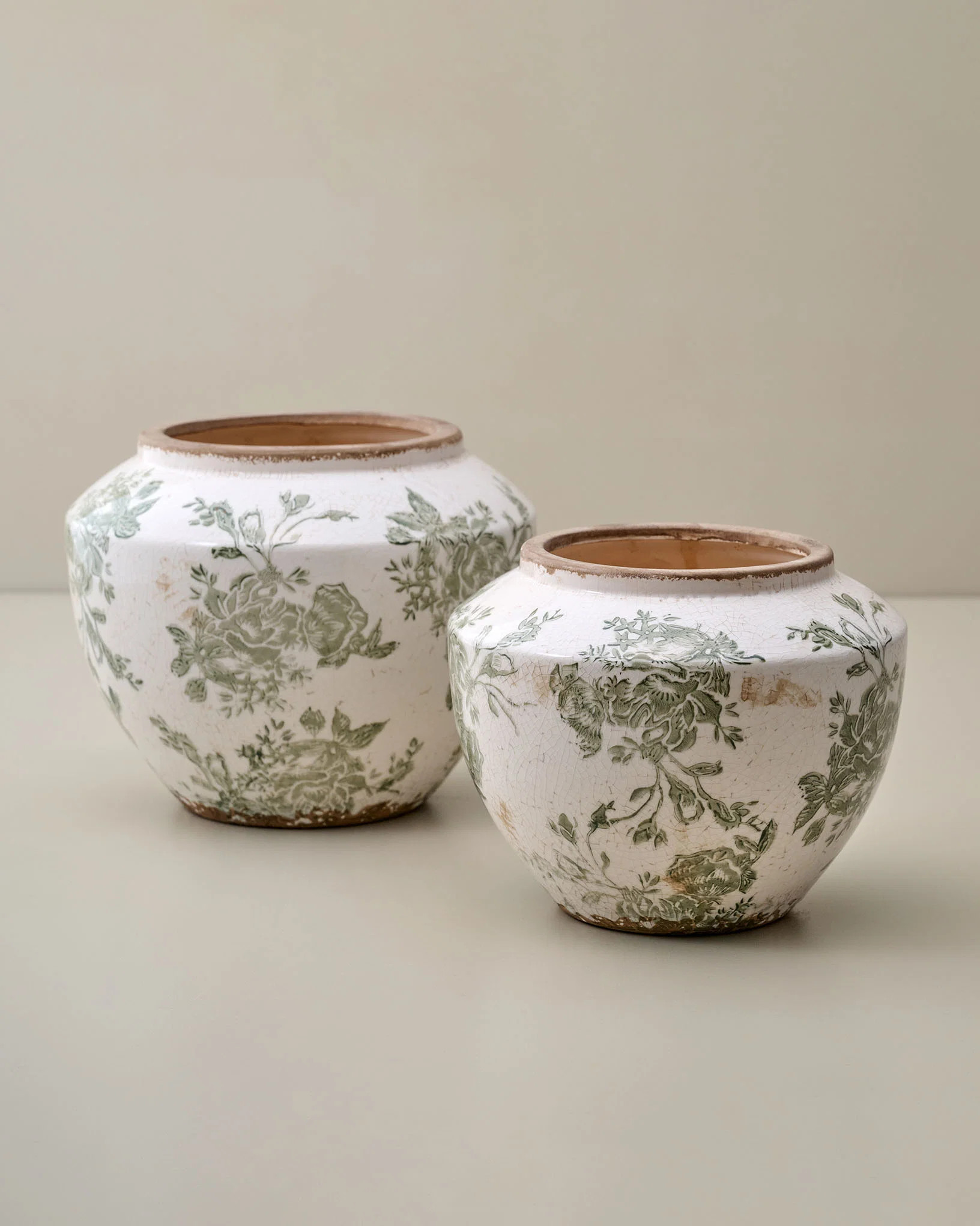 Green and White Distressed Floral Vase | Magnolia