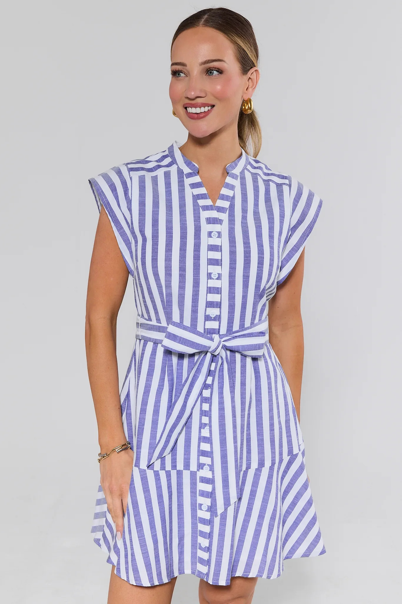 Erica Navy Striped Short Dress | Avara
