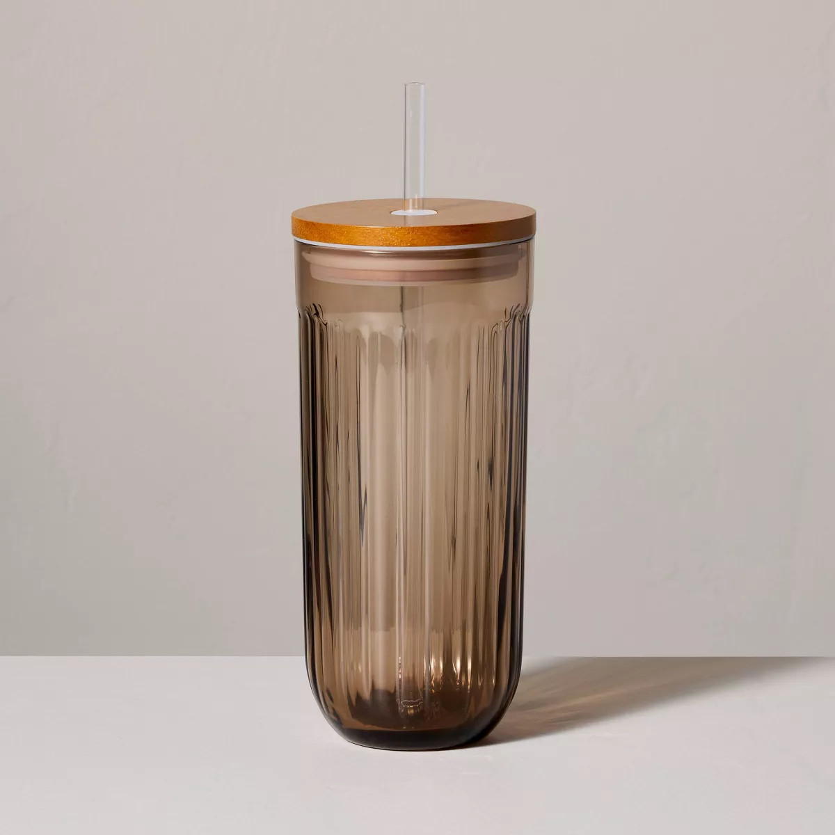 21oz Fluted Glass Tumbler with Wood Lid Blush - Hearth & Hand™ with Magnolia | Target