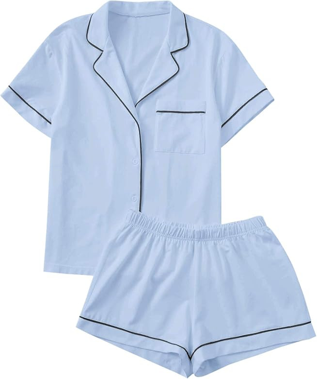 Women's Notch Collar Short Sleeve Sleepwear Two Piece Pajama Set | Amazon (US)