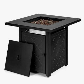 Black 28 in. Gas Fire Pit Table 50,000 BTU Auto-Ignition Propane Fire Pit Table, Outdoor Fire Table with Lid Suitable | The Home Depot