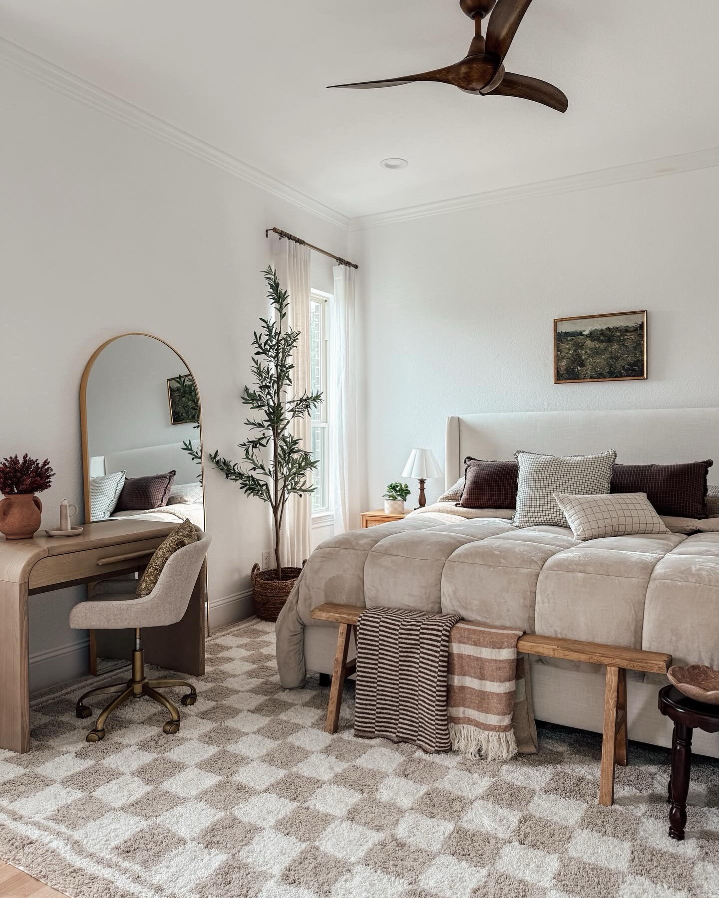 #OurArticle lounge chairs, mini desk, home office desk, checkered cozy rug, upholstered bed, end of bed bench, throw blanket 

#LTKHome