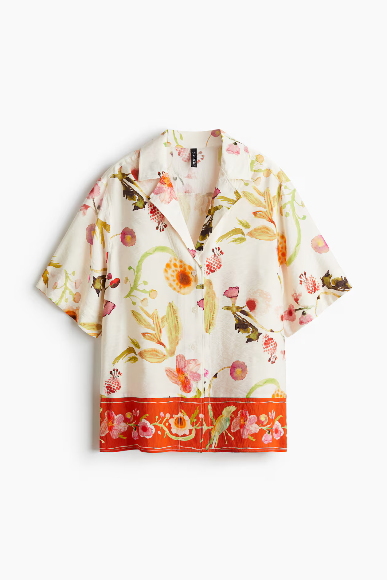 Loose-fit resort shirt - White/Patterned - Ladies | H&M GB | H&M (UK, MY, IN, SG, PH, TW, HK)