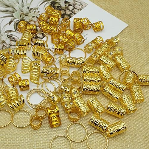 100 PCS Gold Dreadlock Loc Accessories Hair Jewelry for Braids Locs Beads Jewelry for Hair Adjustabl | Amazon (US)