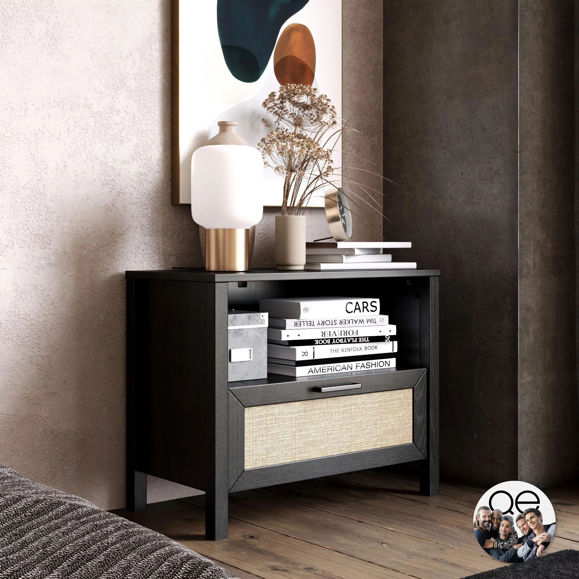 Queer Eye Wimberly 1 Drawer Nightstand, Black Oak - Walmart.com | Walmart (US)