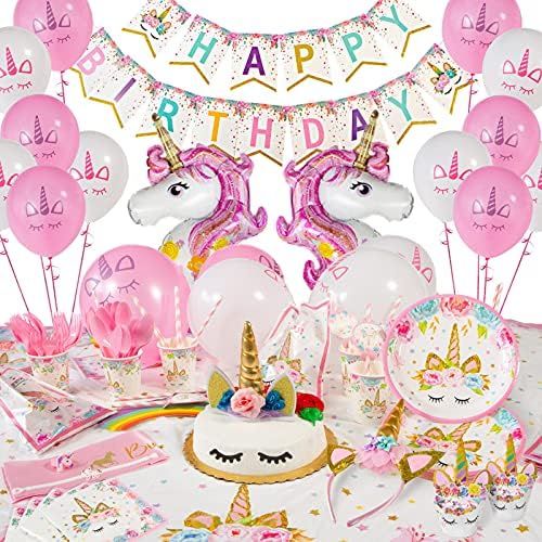 Unicorn Birthday Decorations for Girls - Unicorn Party Supplies - 211 Pieces - Disposable Tableware  | Amazon (US)