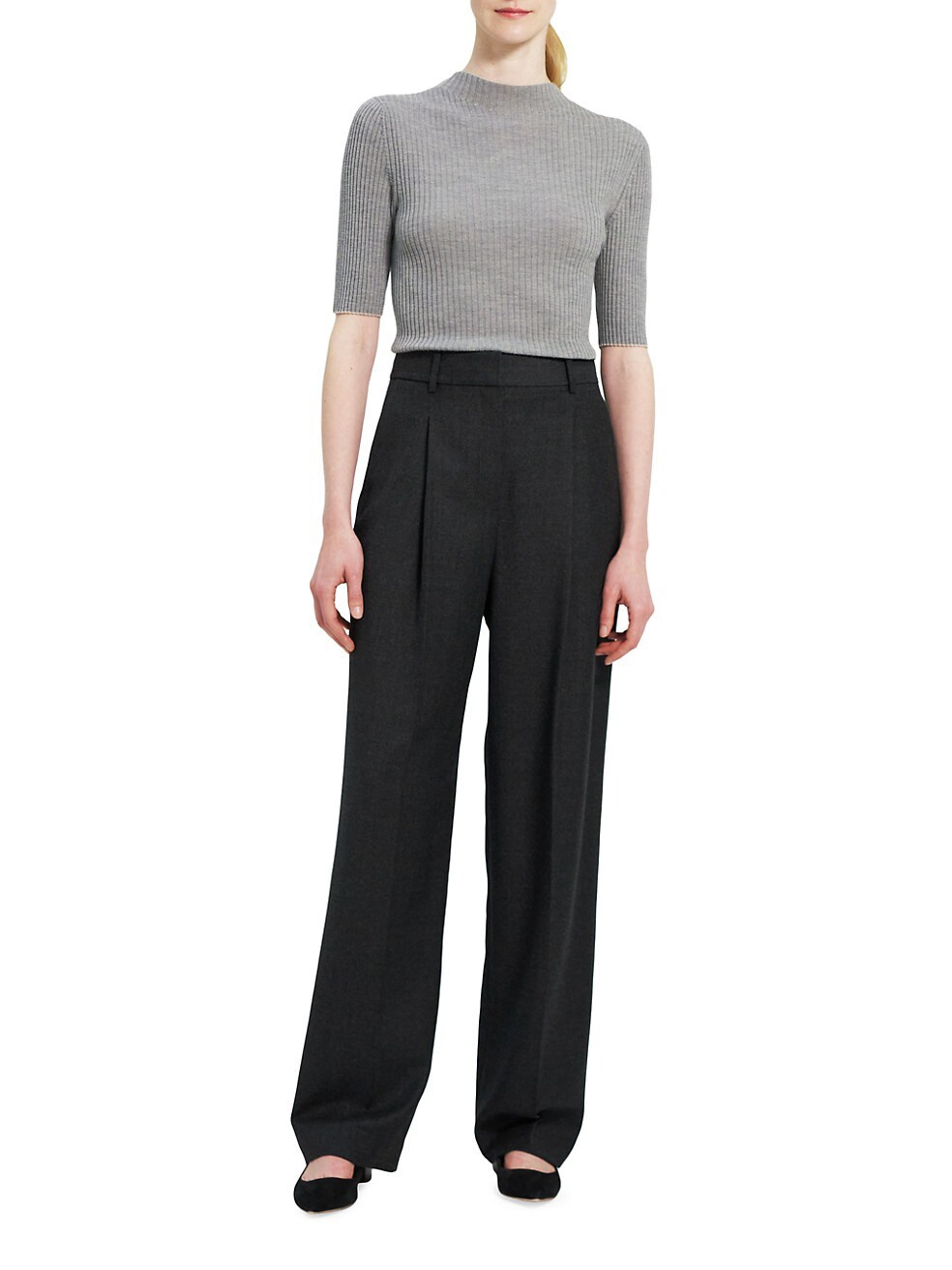 Theory Pleated Wool Wide-Leg Trousers | Saks Fifth Avenue