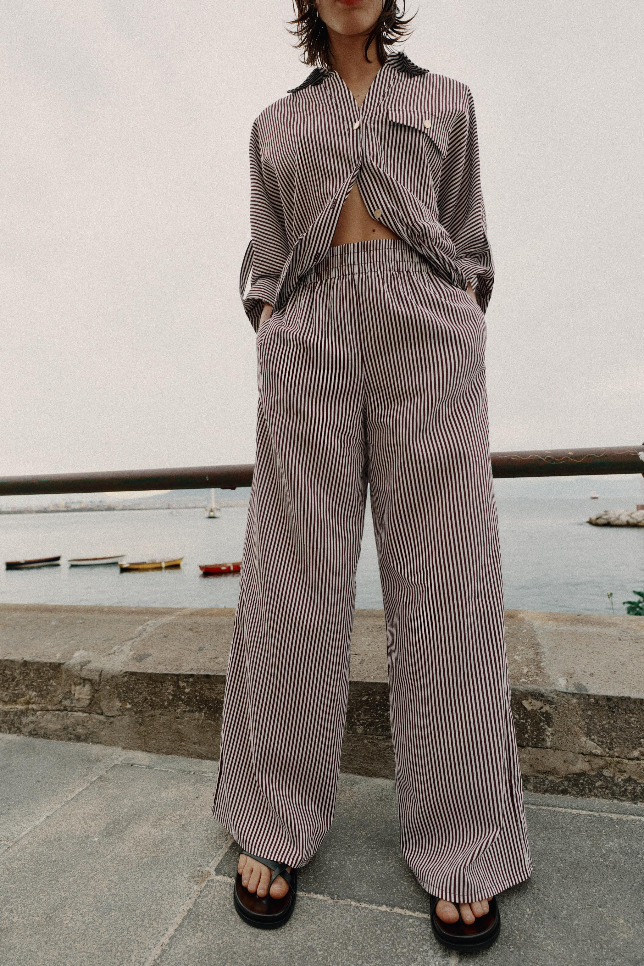 STRIPED WIDE LEG PANTS | Zara US