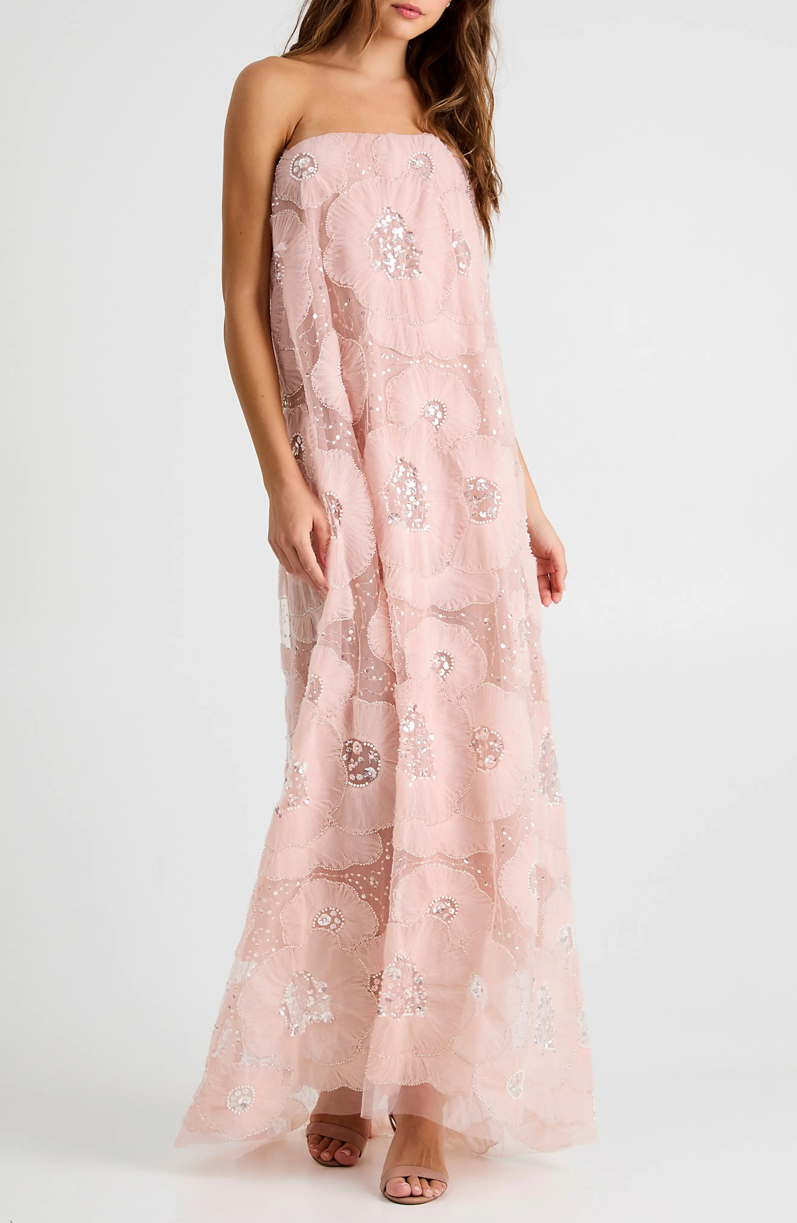 HELSI Margot Bead & Appliqu\u00e9 Strapless Mesh Gown (Women) | Nordstrom | Nordstrom