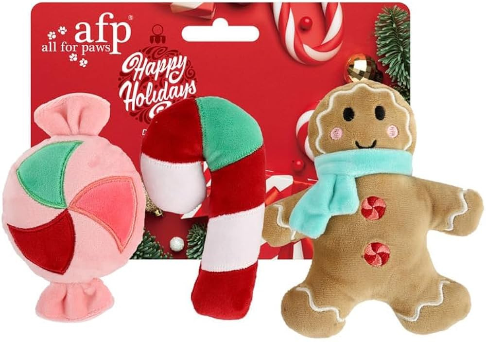 ALL FOR PAWS Christmas Dog Squeaky Toy - Gingerbread & Candy, 3-Pack Plush Toys for Puppy, Holida... | Amazon (US)