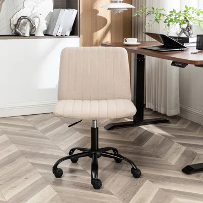 Fabric Swivel Office Chair Beige - 360 Rotation, Height Adjustable, Comfortable Upholstery, Thick Foam Seat Pad, Solid Metal Construction, 5 For Fashi | Wayfair North America