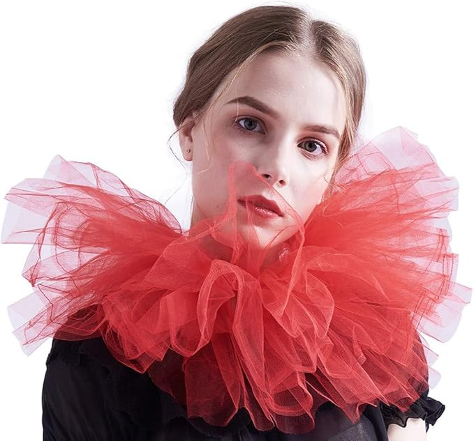 Amazon.com: BLESSUME Retro Mesh Neck Ruff Red Ruffle Collar : Clothing, Shoes & Jewelry | Amazon (US)